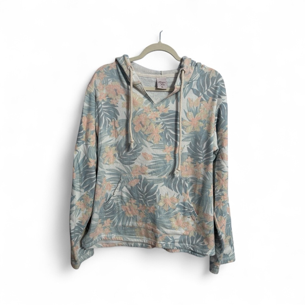 Marissa rose XL hibiscus Floral Hoodie - beige orange and green